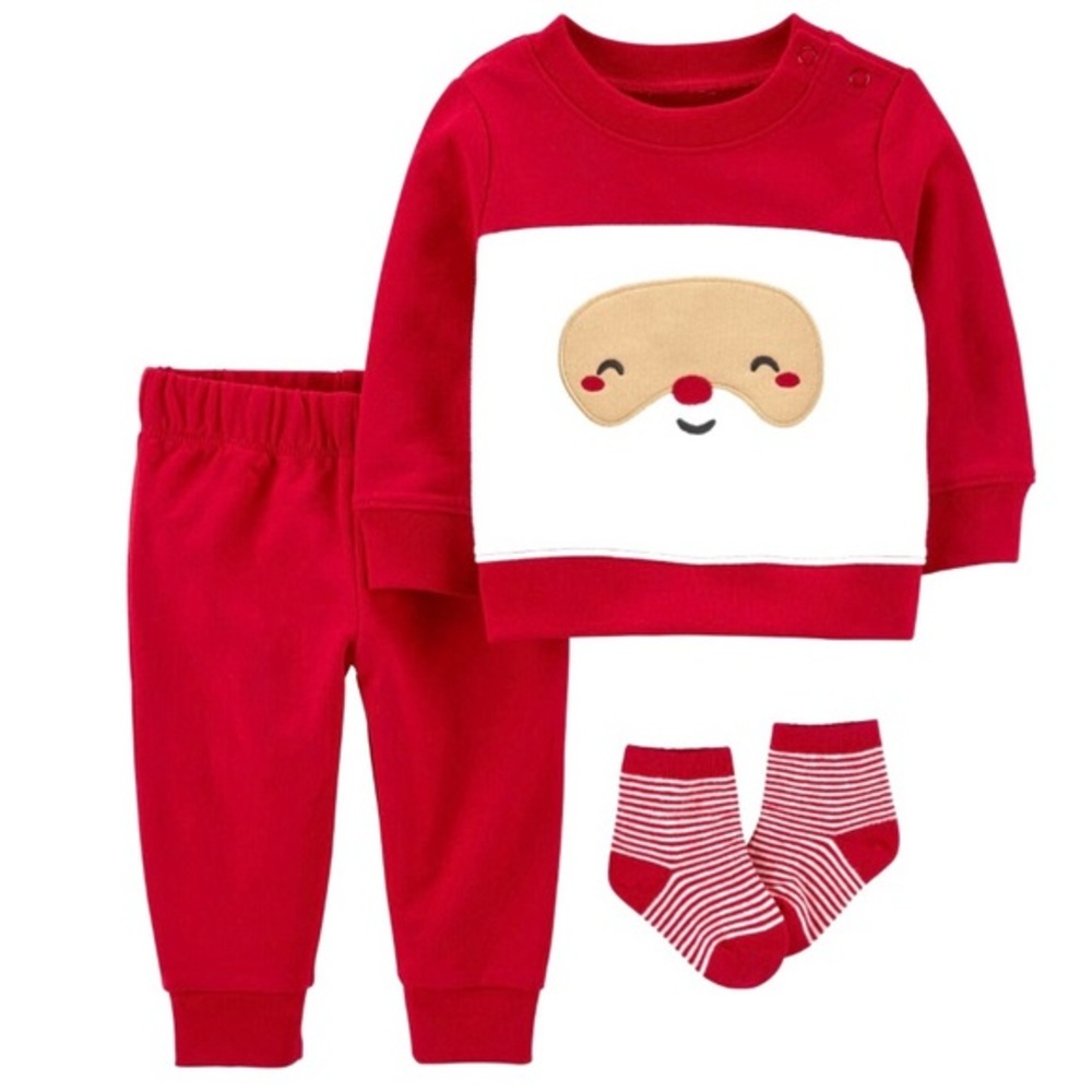 Brand New Baby 3-Piece Christmas Santa Outfit Set With Socks, 3 Months, NWT